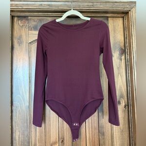 Long Sleeve Bodysuit by Rae Mode Maroon Stretch Scoop Neck Snap Closure Size S